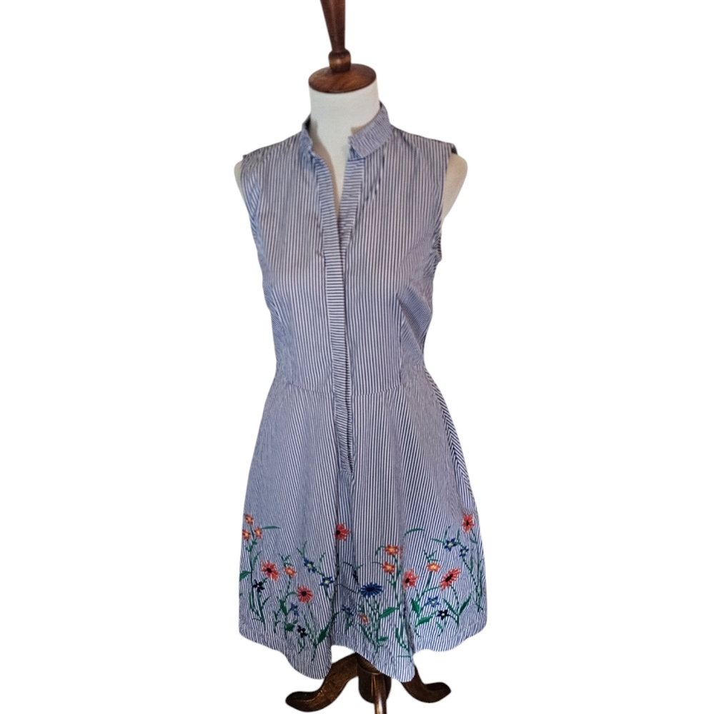 Brooks Brothers Embroidered 100% Cotton Mini Blue Dress 2 Preowned